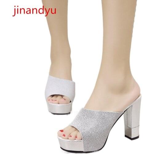 Leather High Heels Platform Sandals Chunky Heels Slippers Women Summer Shoes Korean Fashion Ladies Shoes and Sandals Comfort