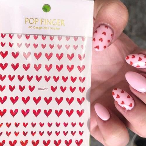 Red/White/Gold/Silver Heart Nail Tattoos Sticker / Cute Love Nail Decals Acrylic Manicure Nails Tip Extension Decoration C011