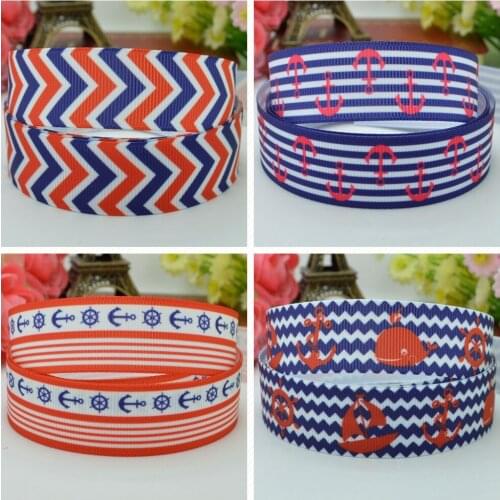 10 Yards 22mm 7/8" Navy blue chevron Pretty Girls Printed grosgrain ribbon hair bow Headwear DIY hair accessories retail B0929