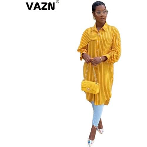 VAZN 2020 Autumn Hot Popular Striped Young High Quality Energy Full Sleeve Women Chiffon Joker X-Long Loose Nature Shirts