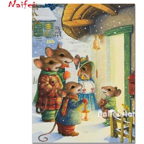 A Small Group Of Mice Singing Diy Round Diamond Painting Mouse Christmas Carols 3d Square Full Cross Stitch Diamond Embroidery