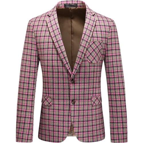 Micro Plaid Suit Jackets British Slim Fit Casual Blazer Coat Bust Pocket High Quality Formal Business Work Wedding Check Suits