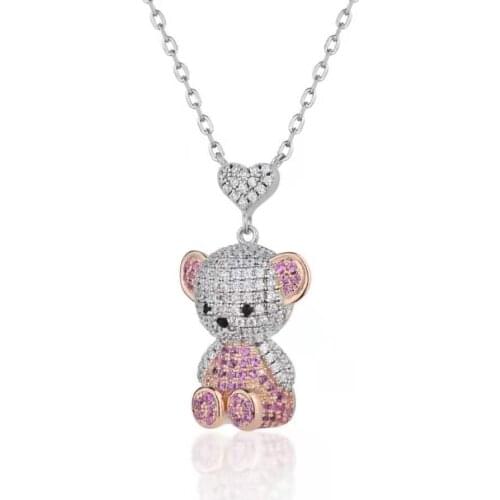 Cute Bear Shiny Crystal Pendant Necklace in Childrens Gift