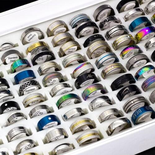 Fashion 50pcs mix lot unisex stainless steel rings fashion jewelry party ring weeding ring random style jewelry