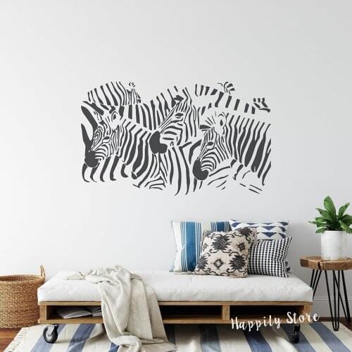 Zebra Heads Wall Decal African Animals Decor Zebra Black and White Wall Art Home Living Room Bedroom Decoration Stickers P215