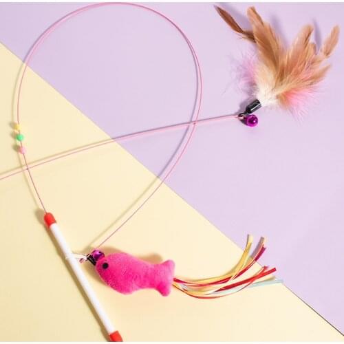 Cat Kitten Teaser Wand Toys Stick with Mouse,Bell,Feather,Elastic String and Tassel,Interactive Fun,Cat Catcher for Pets