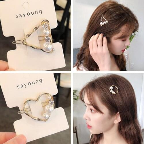 New Fashion Heart Hair Clips For Women Girls Sweet Imitation Pearls Hairpins Barrette Simple Lady Headwear Hair Accessories