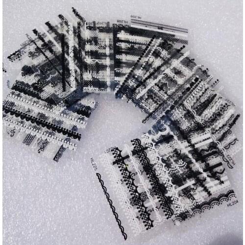 NEW Hot 2018 Nail Art Sticker 30pcs White&Black Adhesive-self Lace Nail Sticker,3D Lace Design Water Transfer Nail Sticker , #35