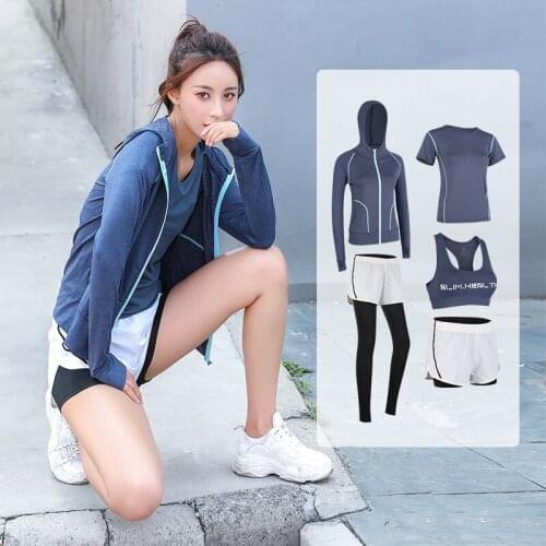 Spring and Summer New Sweat Suit Sports Suit Fitness Suit Running Suit Quick-drying Yoga Suit Five-piece Female