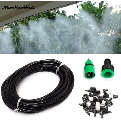 NuoNuoWell Micro Sprinkler 10 Mist Nozzle 10M 4/7mm Hose Microns Garden Patio Flower Pot Irrigation Fog Cooling System Kit