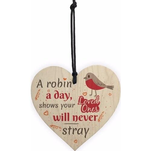 Robin Memorial Bereavement Family Mum Dad Nan Grandad Love Hanging Plaque Sign Hearts Present Christmas Home DIY Decorations