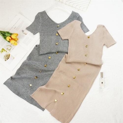 New Autumn Korean Version Slim Women Short Sleeve Knitted Dresses Vintage Lady Midi-long V-neck Dress Vestidos Pullovers WZ825