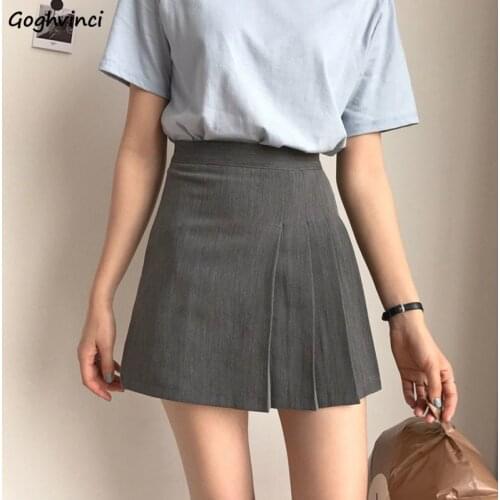 Pleated Skirts Women Vintage Chic Summer Slim All-match College Girl Clothes Ulzzang Fashion Simple Basic Empire Lady Streetwear