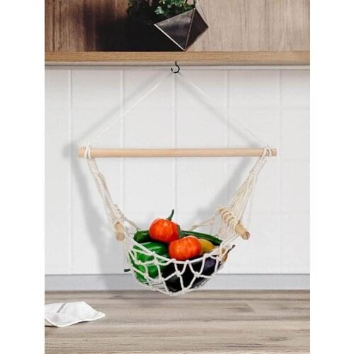 Under Cabinet Fruit Hammock Boho Woven Hanging Vegetable Hammock Household Hanging Kitchen Storage Basket