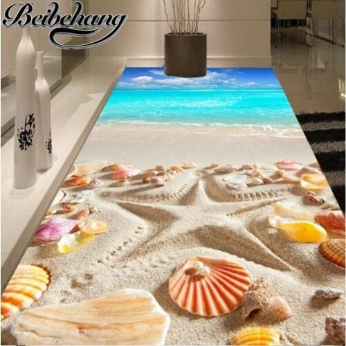 Beibehang Custom flooring three-dimensional high-definition beach surfing sea shells 3D starfish painting pvc Decoration to past