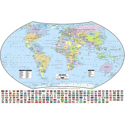 150x100cm The World Hammer Projection Map With National Flags For Culture And Education