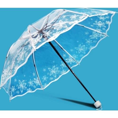 Flower Rose Transparent Wedding White Umbrella Women Rain Portable Mini Parasol Outdoor Clear Plastic Princess Cherry Umbrellas
