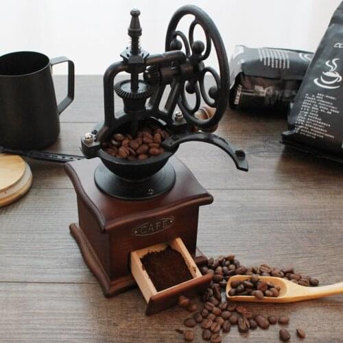 Retro Wooden Manual Coffee Grinder Hand Cast Iron Handmade Coffee Beans Spice Mini Burr Mill Grinders coffee Tool
