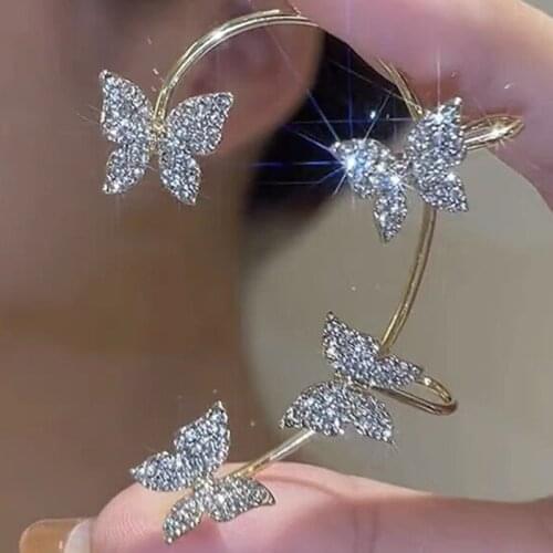 SIPENGJEL Fashion Cubic Zircon butterfly Ear Cuff Earrings gold color Simple Earrings For Women Fashion Jewelry Gift
