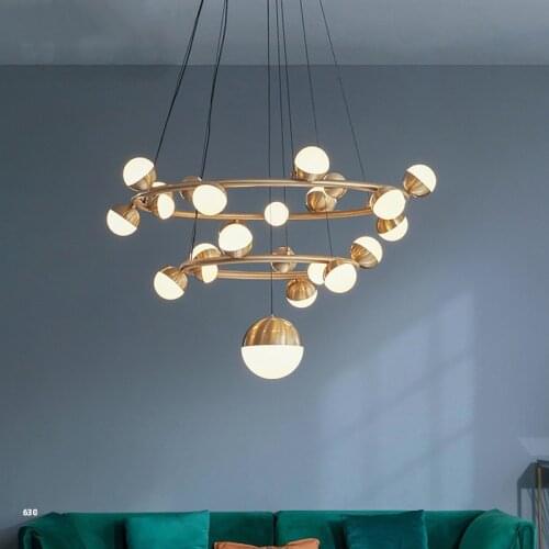 Modern Simple Creative Copper Chandelier For Dining Room Living Bedroom LED Fixtures Duplex Stair Bar Acrylic Decor Hanging Lamp