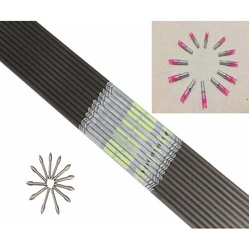 12pcs 100% pure carbon arrow shaft spine600/700/800 ID4.2mm+12pcs pin nock+12pcs target point DIY arrow for Recurve bow