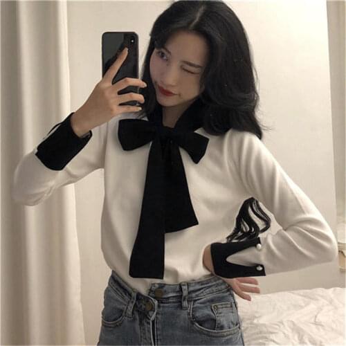 Autumn Winter Bowknot Lace-up Sweater Womens Top Sweater Womens Woman Sweaters Femme Chandails Pull Hiver