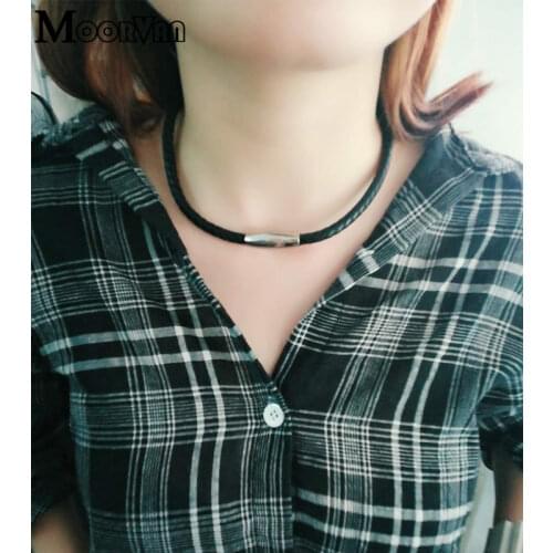 Moorvan Wholesale necklaces black with magnetic clasp genuine women leather necklace cool Korean Men Jewelry VL013