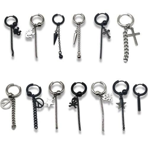 1pc Fashion Popular Stainless Steel Stud Earrings Skull Cross Peace Scorpion Star Tassel For Women Men Hip Hop Punk Earings Gift