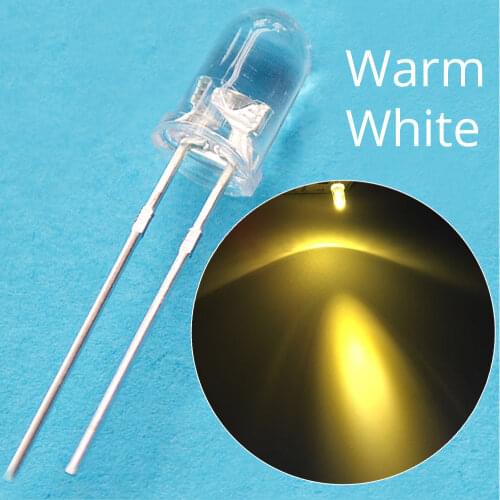 100Pcs 5mm Round Warm White Super Bright Water Clear Diode LED Electronic component Emitting Diodes F5 5mm Bulb 3000K Lamps