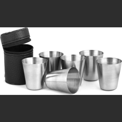 4/6Pcs Travel Outdoor Practical Stainless Steel Cups Shots Set Glasses For Whisky Wine Portable Set With Case Ideal