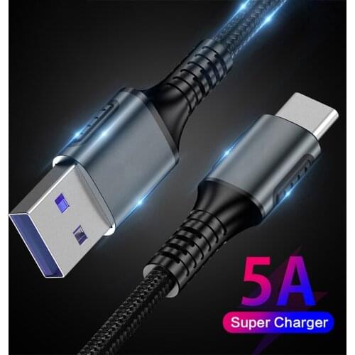 5A Type C USB Charger Fast Charge Cable For Huawei Mate 20 30 P30 P40Pro 5G Phone Charging Cable Wire Cord USB-C Charger Cable