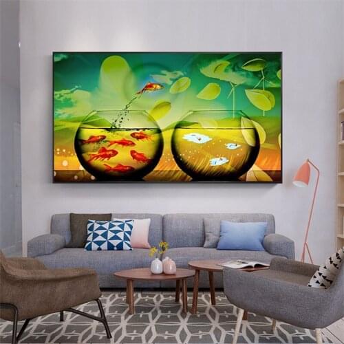 Abstract Wall art Canvas Painting Shark Fish Goldfish Poster Nordic Wall Pictures for Living Room Home Derocation Maision