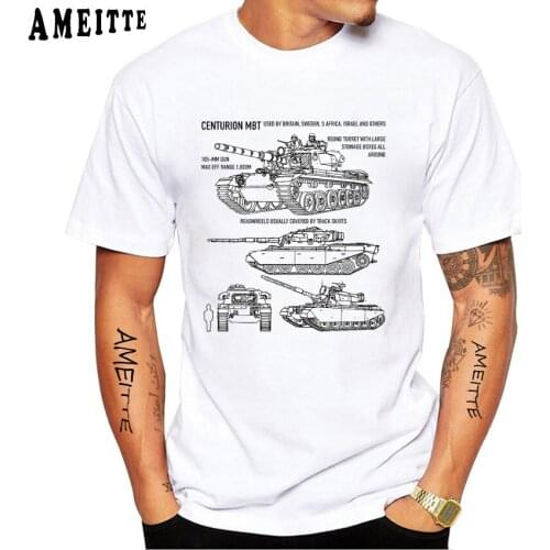 AMEITTE New Summer Men Short Sleeve Centurion British Tank Blueprint T-Shirt Funny Car Lovers Casual Tops Retro Hip Hop Boy Tees