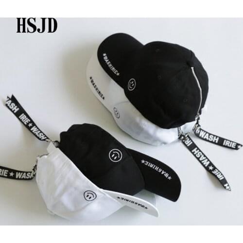 2018 New Smiling face Letter Embroidery Zipper Baseball Cap Long Strap Belt Snapback Hats Women Men Adjustable Street Fasion Cap