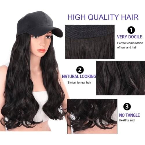 Baseball Hat with Curly Wavy Long Hair Wigs Synthetic Hair Caps for Women Girls -MX8