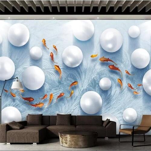 Wellyu Small fresh and simple 3D solid round fish sofa background wall custom large mural green wallpaper papel de parede