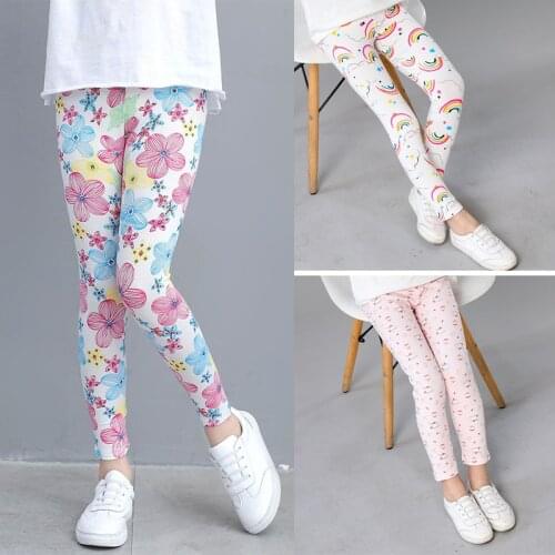 Girls Pants for Children 2-8 Years Colorful Printing Flowers 2021 Summer New Girls Ankle-length Pants Leggings Wholesale