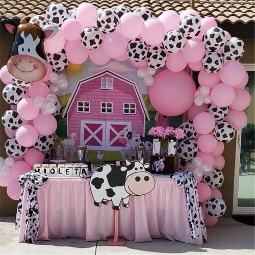 Farm Party Decoration Balloon Garland Arch Kit 84pcs Cow Animal Birthday Backdrop Pink Latex Globos Baby Shower Kids Supplies