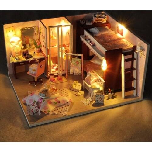 Girls Wooden Doll House Furnitures Diy 3D Wooden Miniaturas Assemble Dollhouse Toys for Children Birthday Gifts