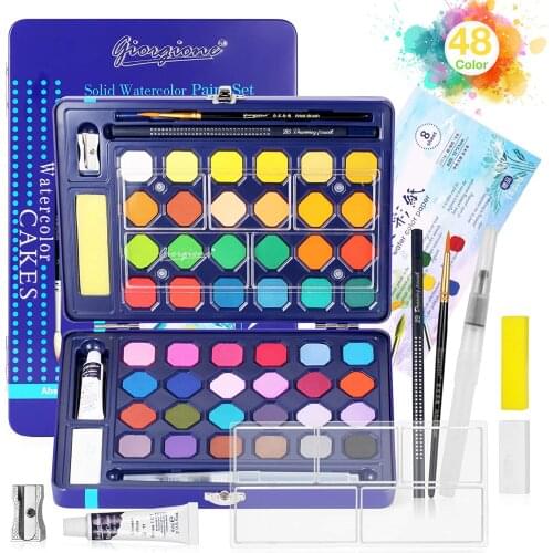 12-48 Colors Watercolor Painting Box Solid Pigment with Watercolor Paper,Brush,Suitable for Beginners,Students and Kids