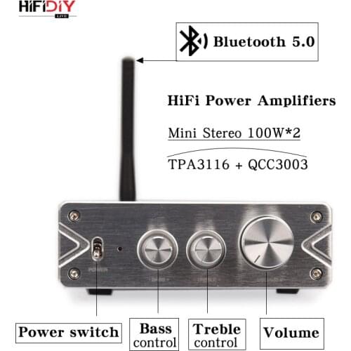 HIFIDIY LIVE HiFi 2.0 Full Digital Audio Power Amplifier 100W*2 Bluetooth 5.0 QCC3003 TPA3116 tonal treble and bass adjustment