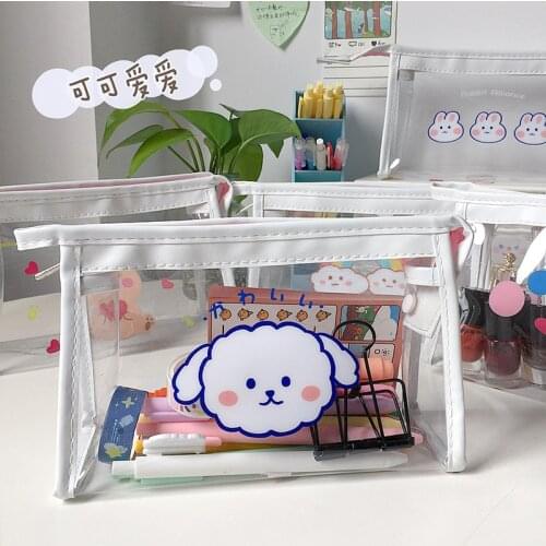 Ins Cartoon School Pencil Case Transparent Waterproof PVC Large Capacity Girl Portable Travel Cosmetics Storage Bag Stationery