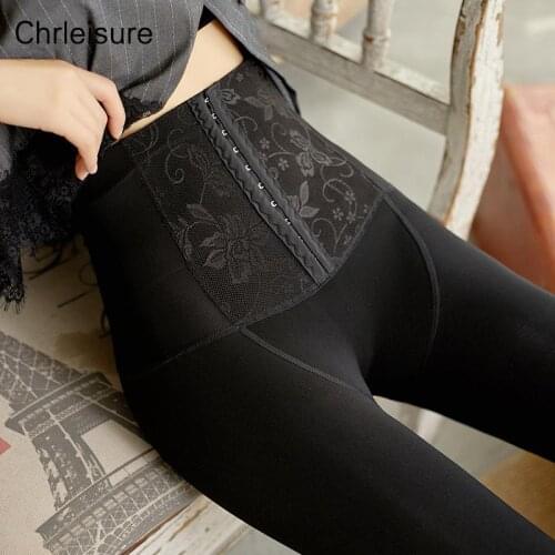 CHRLEISURE Winter Leggings Women Three-Breasted Corset Keep Warm Plush Velvet Legging High Waist Elastic Sport Fitness Leggings