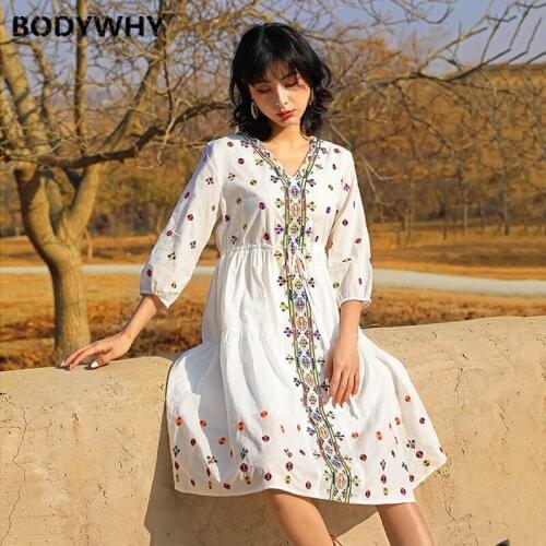 Summer Beach Skirt Female Bohemian Retro Ethnic Style Loose High-quality Embroidery Fairy Dress Beach Dress