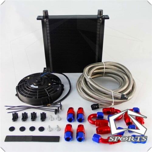 40 Row AN10 Engine Oil Cooler + 5M Oil Line Fittings + 7" Electric Fan Kit
