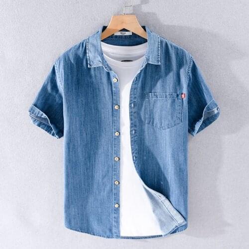 Summer new brand denim shirt men short sleeve fashion shirts for men causal comfortable pure cotton shirt mens overhemd camisa