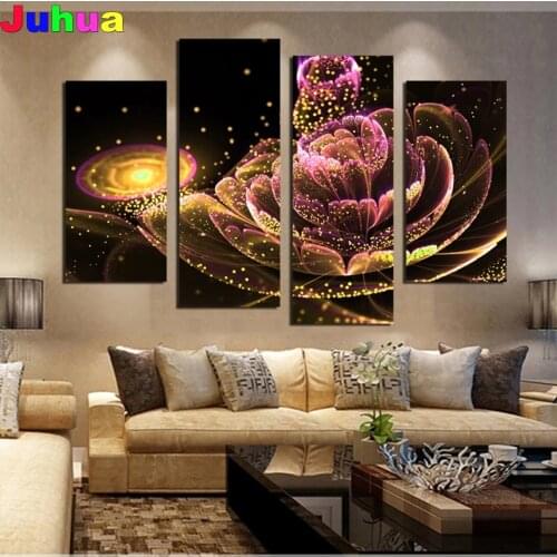 4 Pcs set Crystal Flower abstract floral 5d diy diamond painting full drill mosaic diamond stitch embroidery gift home decor