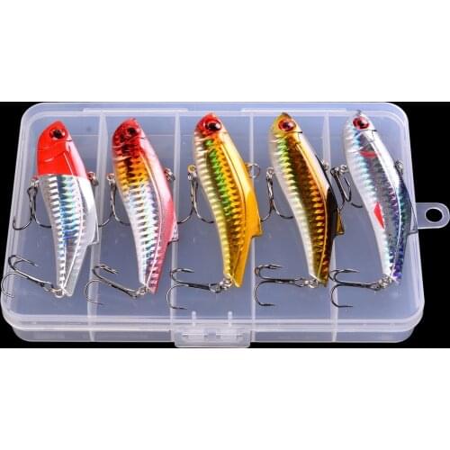 5PCS Winter Fishing Lure Set Hard Bait with Box Crankbait Pencil Popper Winter Sinking Vib Swimbait Minnow Fishing Lures Tackle