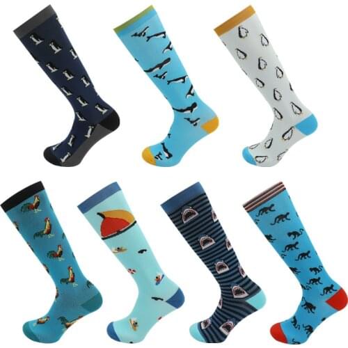 New Football Sports Long Tube Compression Socks for Men and Women Outdoor Running Dolphin Shark Rooster Sailing Monkey Penguin