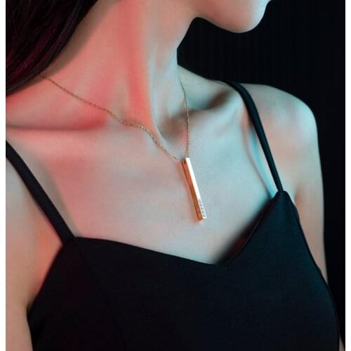 CHUNSHI Delicate EMO 18K Real Gold Plated Stainless Steel Geometric Initial Bar 26 Letters Design For Women CZ Stones Necklace